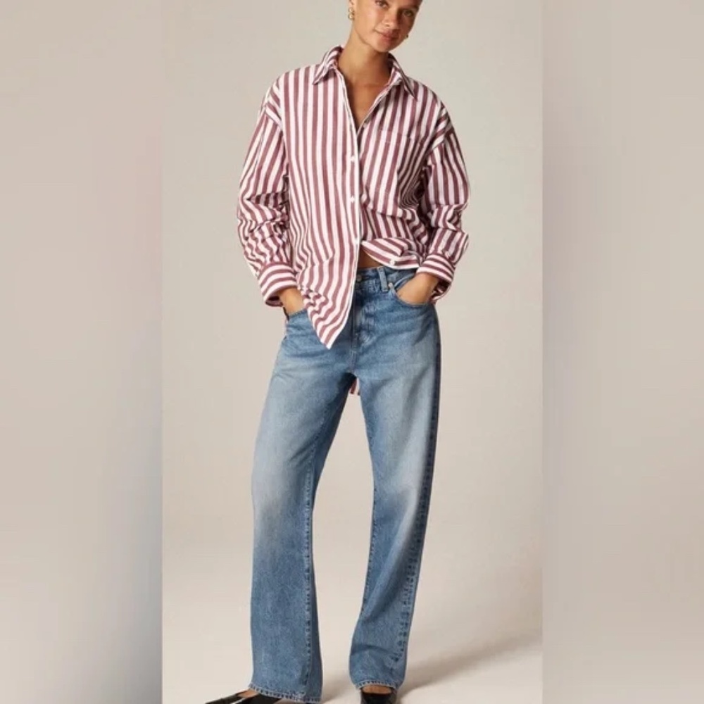 BNWT NEW JCREW well Étienne oversized shirt stripe lightweight oxford made LARGE